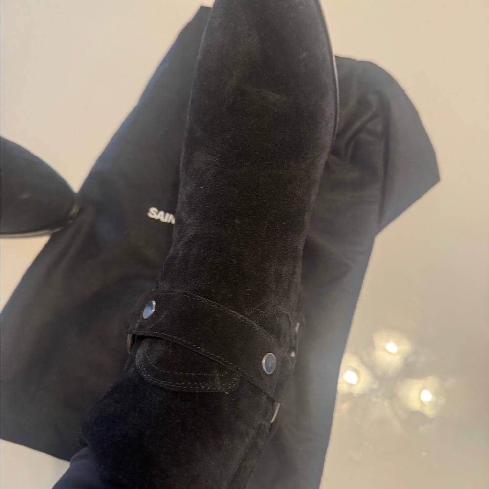 Saint Laurent “Blake” Black Suede Harness Ankle Boots Women’s EU 40 (US 9.5–10) - Picture 6 of 15
